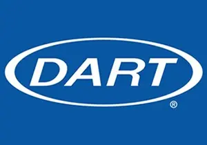 Bold DART logo in white on vibrant blue background, symbolizing professionalism and innovation.