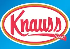 Knauss Foods logo on a vibrant blue background, featuring bold red lettering for food branding.